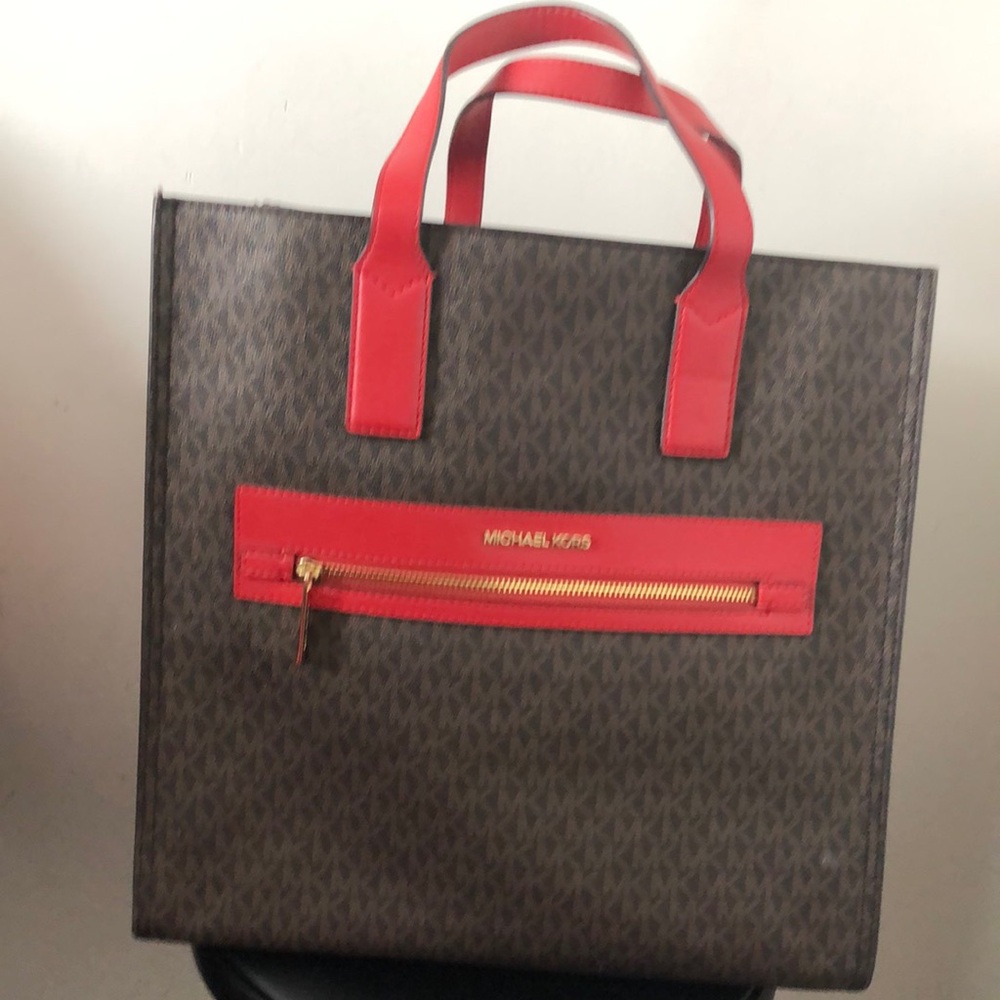 Michael Kors Brown and Red Tote Bag
